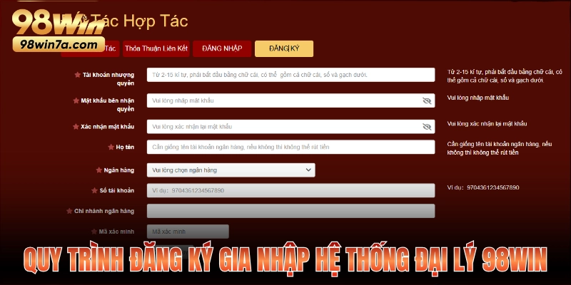 Quy trình đăng ký gia nhập hệ thống tiếp thị cùng 98WIN